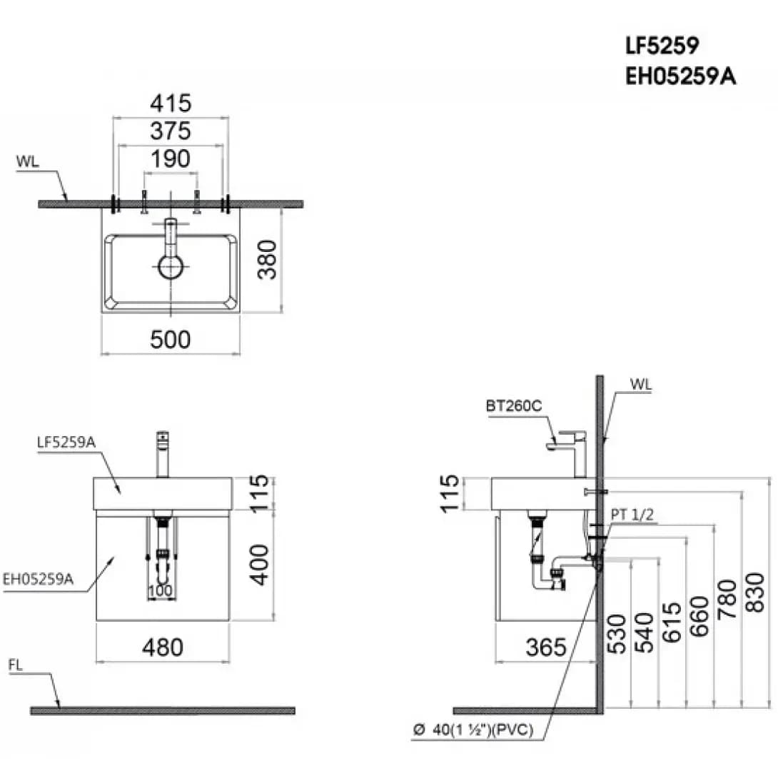 Bộ Tủ Lavabo Caesar LF5259 + EH05259AWV