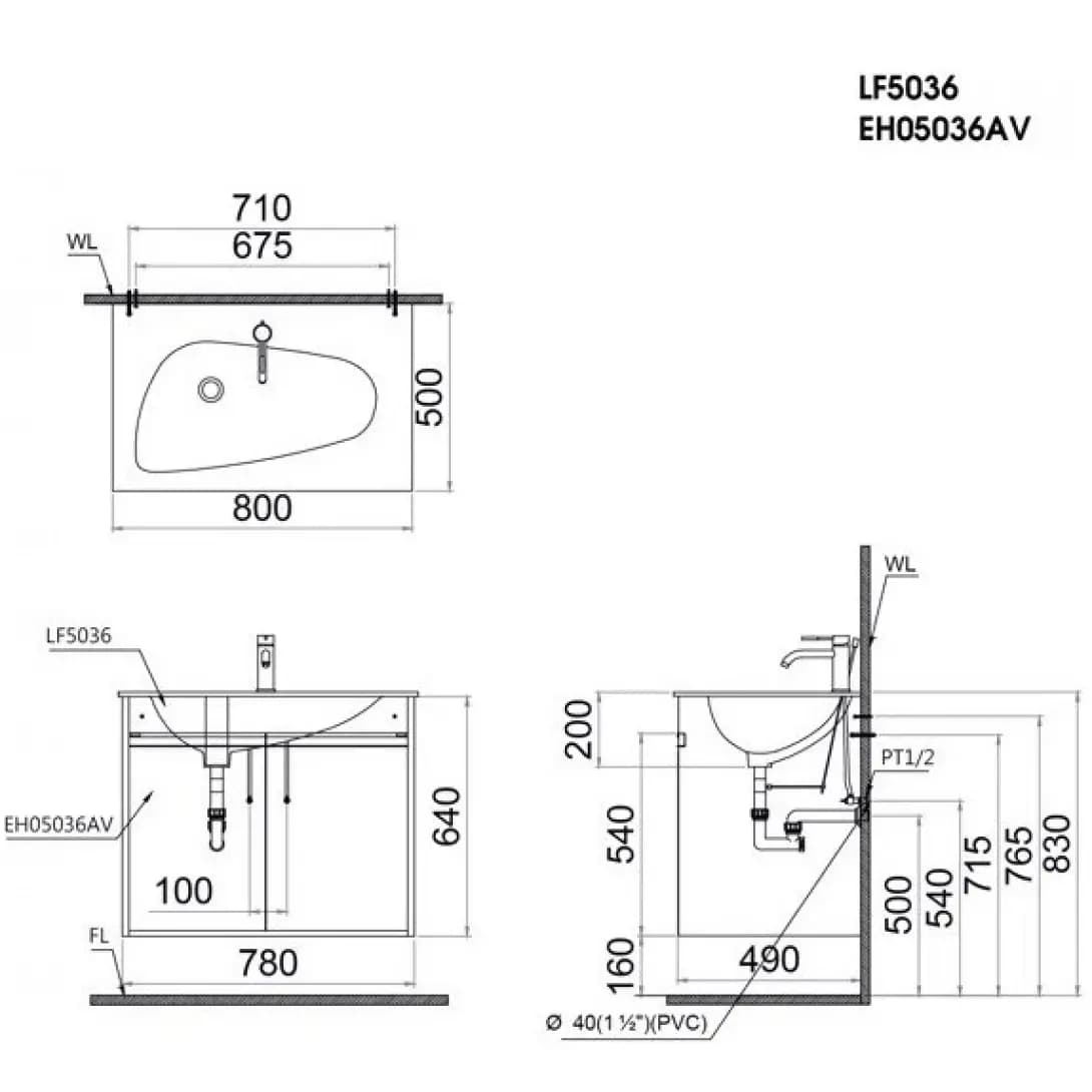 Bộ Tủ Lavabo Caesar Treo Tường LF5036 + EH05036AV