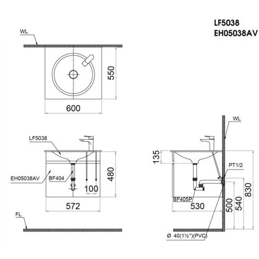Bộ Tủ Lavabo Caesar Treo Tường LF5038 + EH05038AV