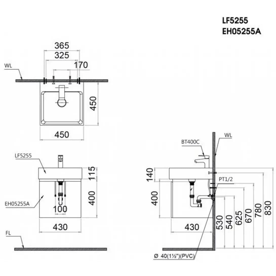 Bộ Tủ Lavabo Caesar LF5255 + EH05255ATGV