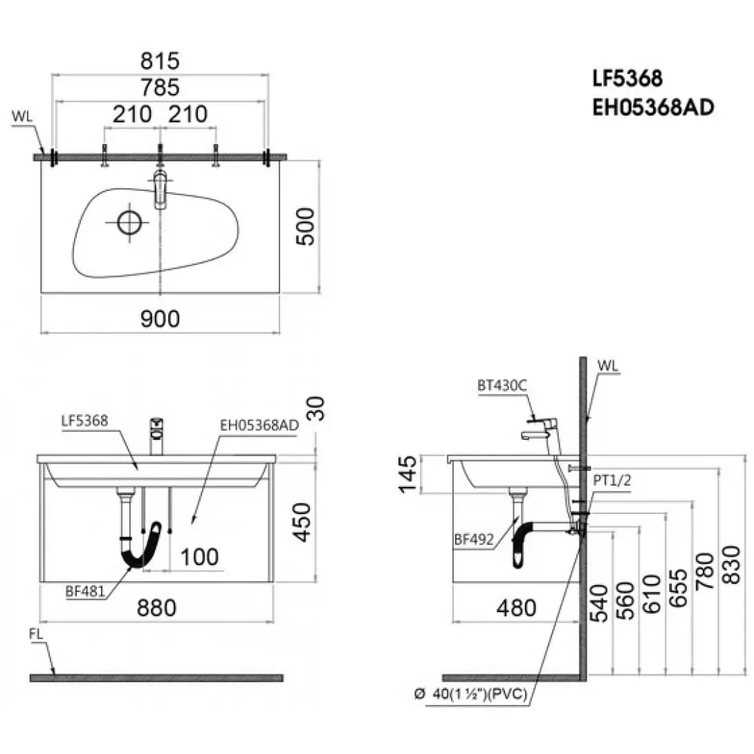 Tủ Lavabo Caesar Treo Tường EH05368ADV