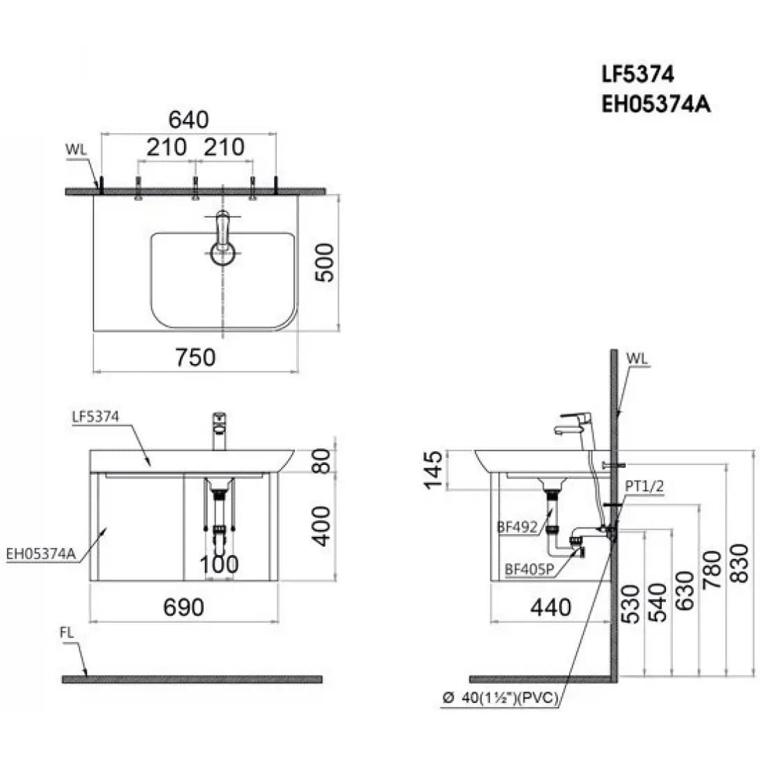 Tủ Lavabo Caesar Treo Tường EH05374AV