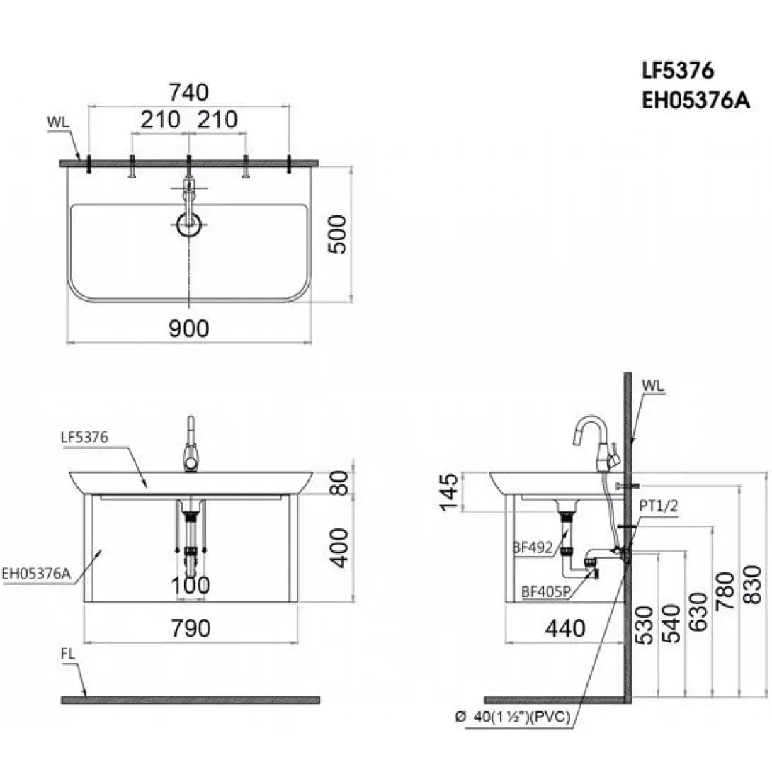 Tủ Lavabo Caesar Treo Tường EH05376AV