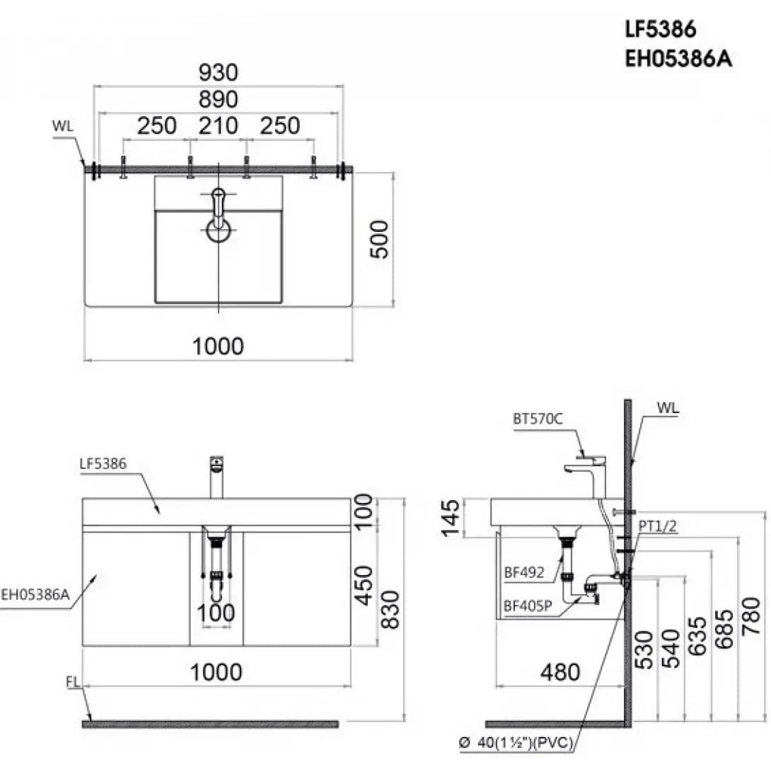 Bộ Tủ Lavabo Caesar Treo Tường LF5386 + EH05386AV
