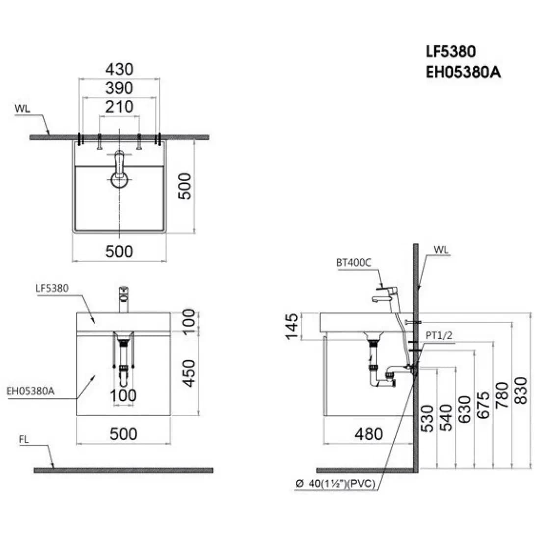Bộ Tủ Lavabo Caesar Treo Tường LF5380 + EH05380AV