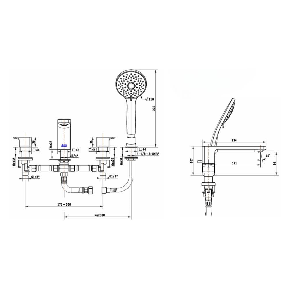 Vòi Sen Gắn Bồn American Standard WF-1300BHG Acacia E Màu Ghi