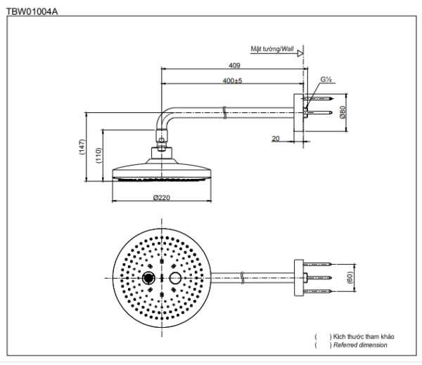 Bát sen gắn tường TOTO TBW01004A 2 Chế Độ - Ảnh 2