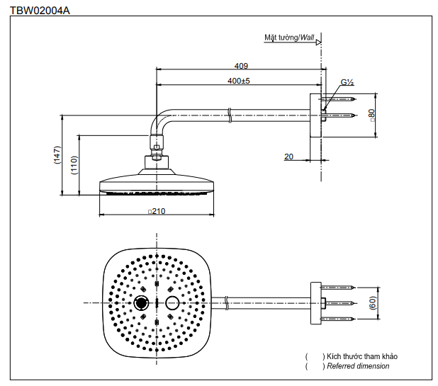Bát sen gắn tường TOTO TBW02004A 2 Chế Độ - Ảnh 6