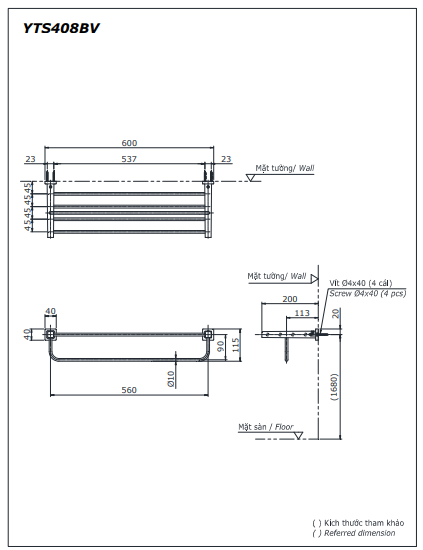 THANH TREO KHĂN 2 TẰNG TOTO YTS408BV - Ảnh 2