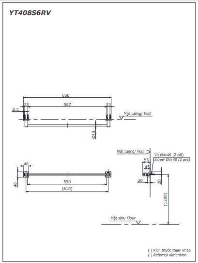 THANH TREO KHĂN ĐƠN TOTO - YT408S6RV - Ảnh 3