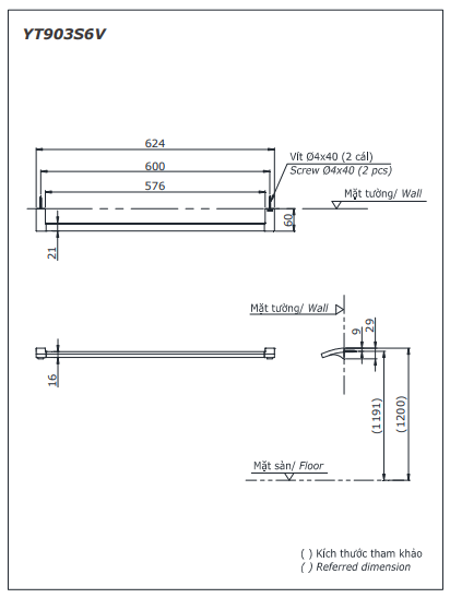 THANH TREO KHĂN ĐƠN VUÔNG TOTO - YT903S6V - Ảnh 2