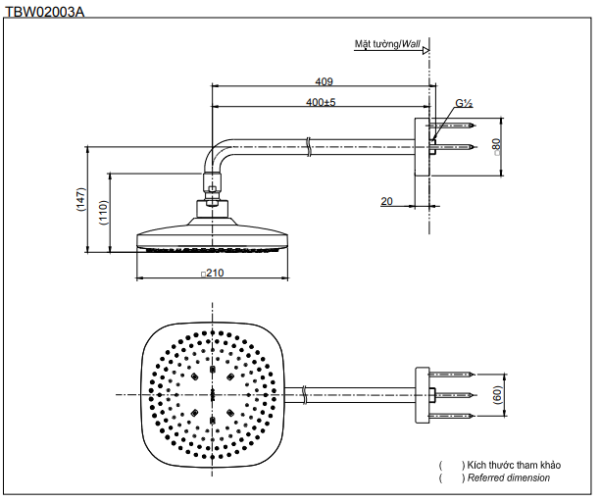 Bát sen gắn tường TOTO TBW02003A - Ảnh 2