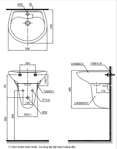 Chậu Lavabo TOTO LHT300CR Treo Tường Chân Ngắn - Ảnh 2