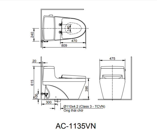 Bồn cầu 1 khối, nắp rửa điện tử INAX - AC-1135+CW-KB22AVN - Ảnh 2