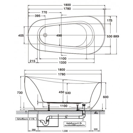 Bồn tắm có yếm, chân đế BT267PP(H) WH - Ảnh 2