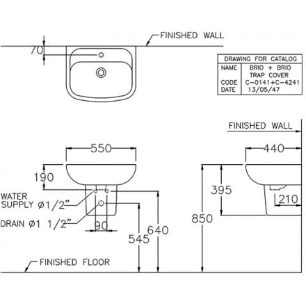 Chậu Lavabo COTTO C0141/C4241 Brio Chân Ngắn - Ảnh 2