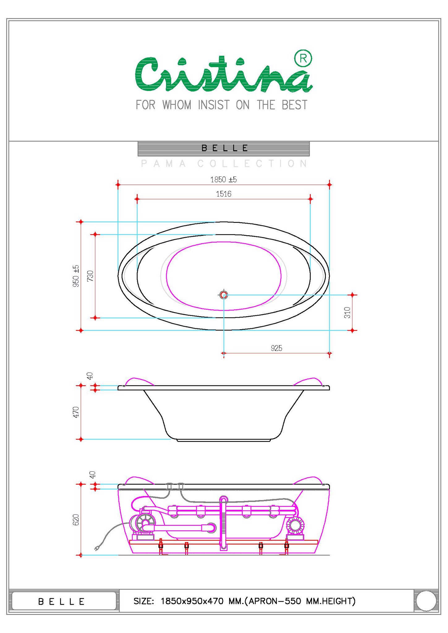 BỒN TẮM ÂM  CRISTINA - BELLE - CT-BL185095 - Ảnh 3