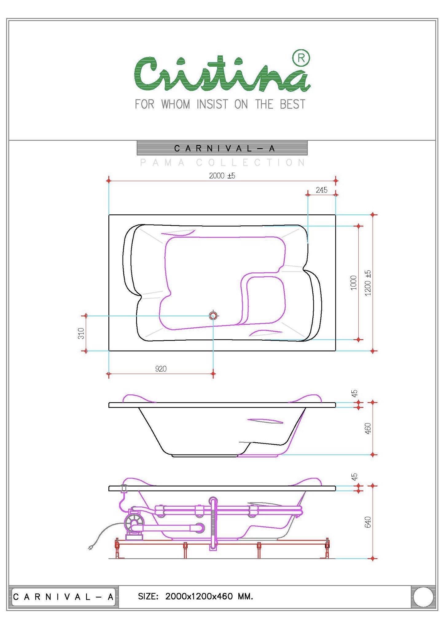 BỒN TẮM ÂM MASSAGE CRISTINA - CARNIVAL A - CT-CV-A 200120 - Ảnh 2