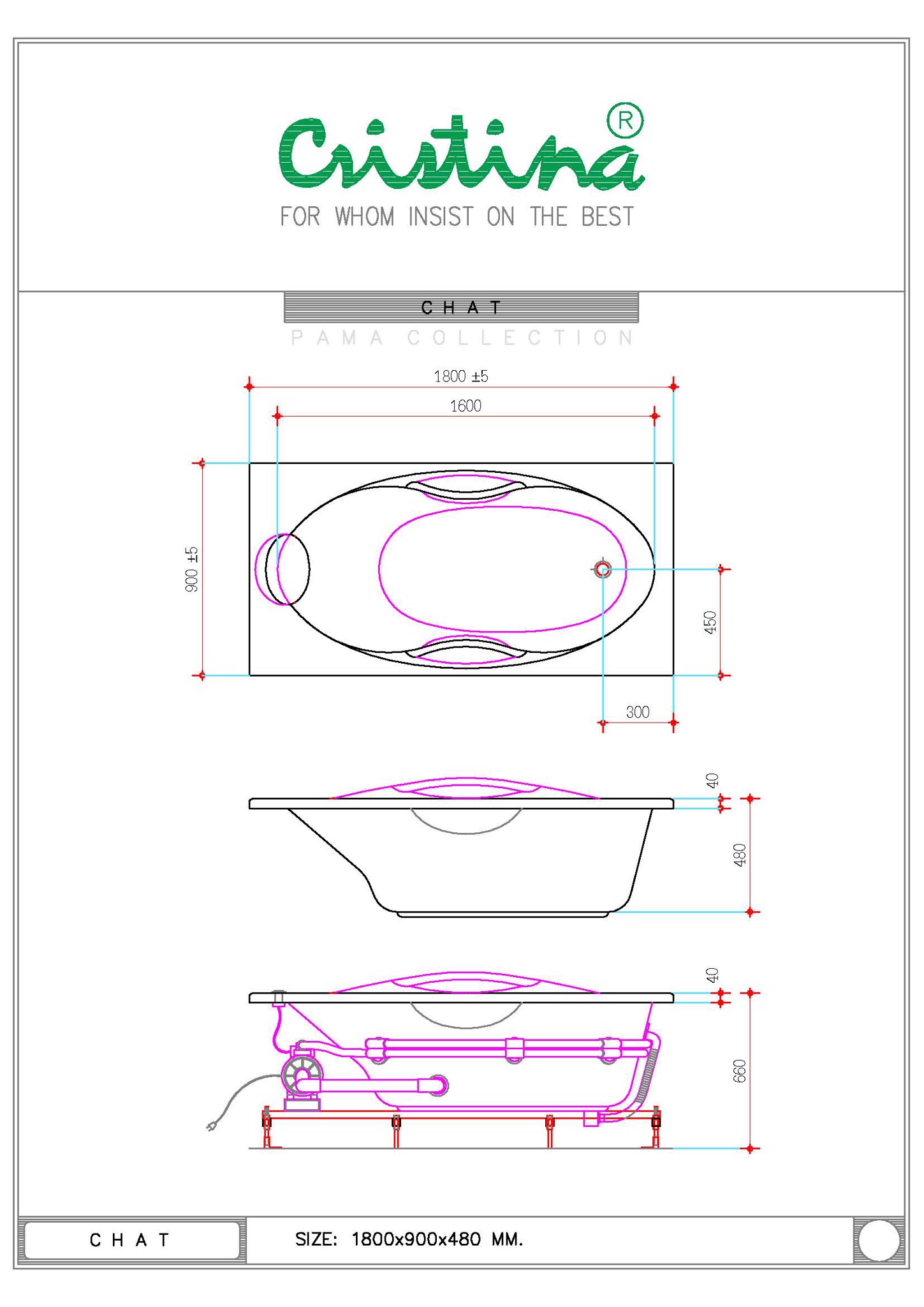 BỒN TẮM ÂM CRISTINA - CHAT - CT-CH 180090 - Ảnh 3