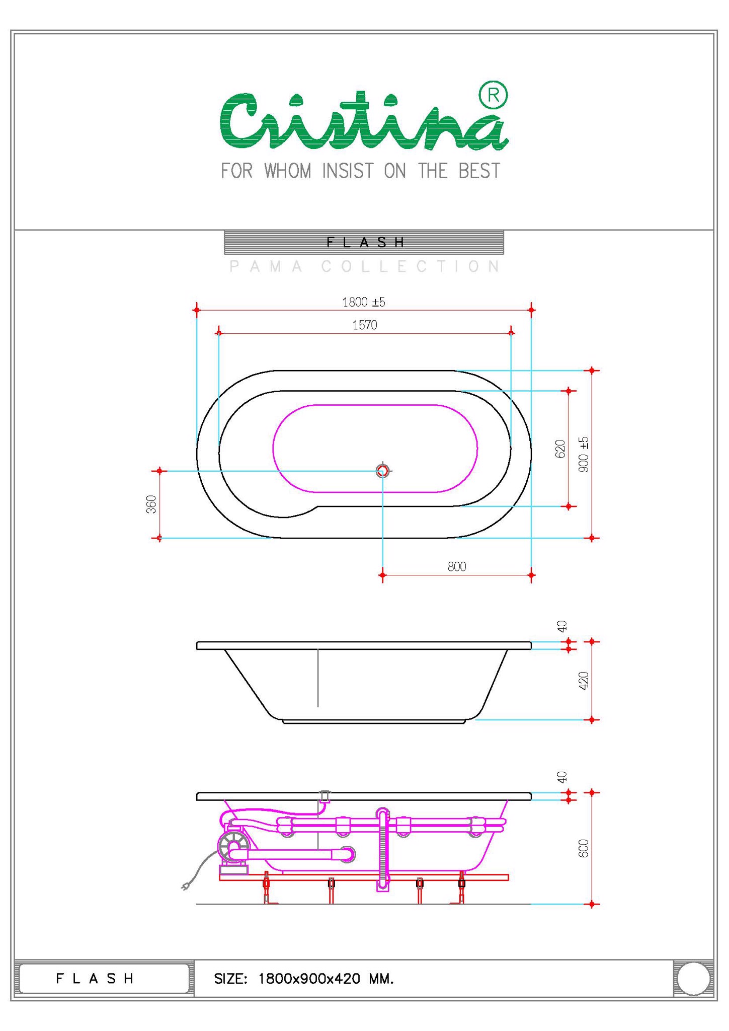 BỒN TẮM ÂM CRISTINA - FLASH - CT-FL 180090 - Ảnh 3