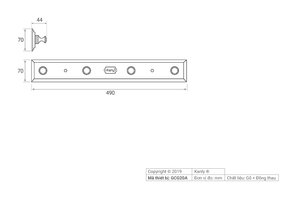MÓC TREO ÁO ( ĐẾ GỖ VÀ ĐỒNG THAU ) KANLY - GCG20A - Ảnh 4