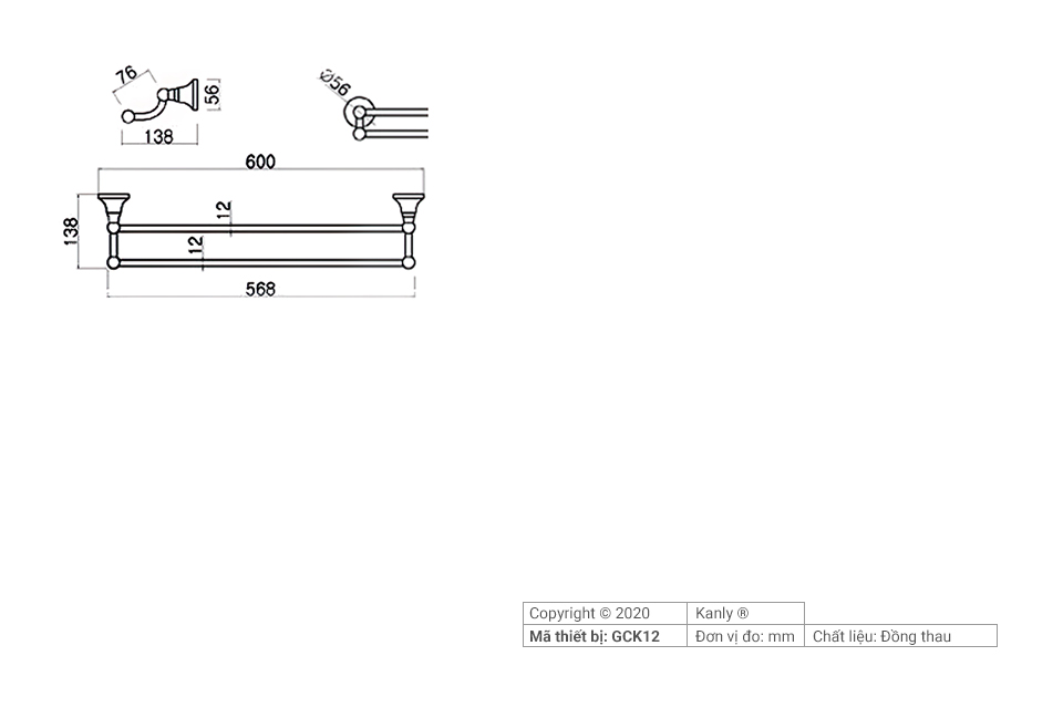 THANH TREO KHĂN ĐÔI BẰNG ĐỒNG KANLY - GCK12 - Ảnh 6