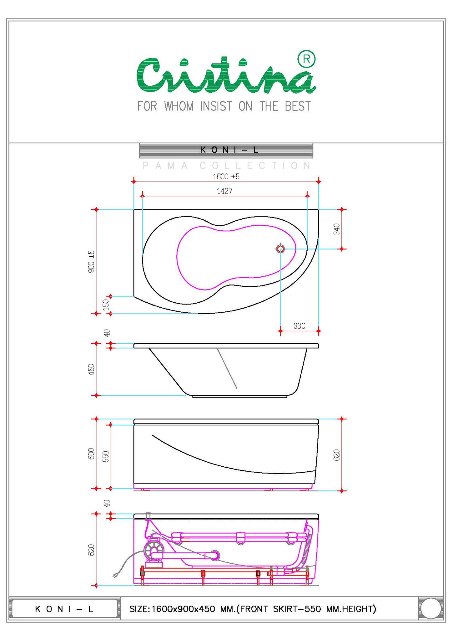 BỒN TẮM ÂM CRISTINA - KONI L - CT-KO-L 160090 - Ảnh 5