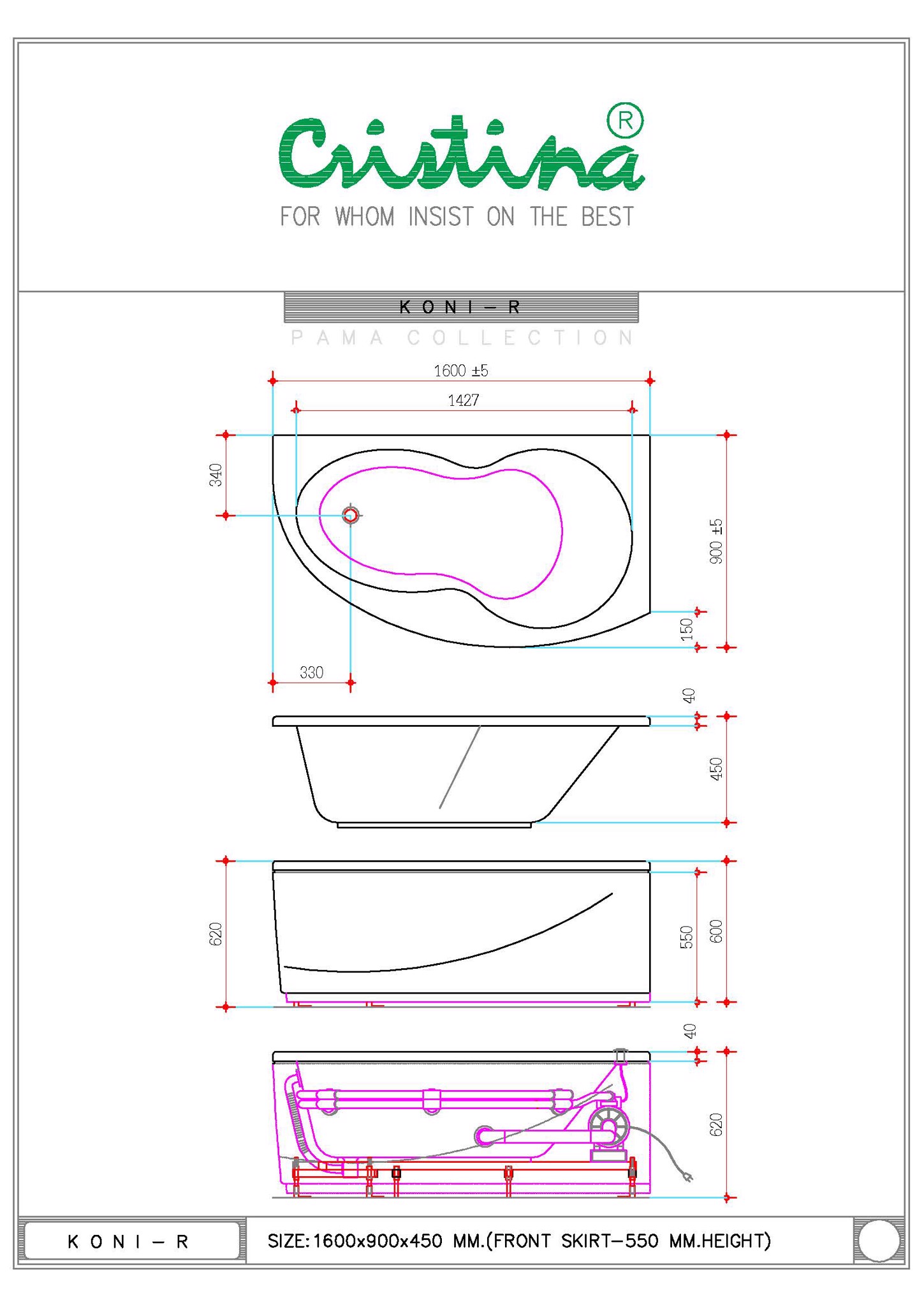 BỒN TẮM ÂM CRISTINA - KONI R - CT-KO-R 160090 - Ảnh 3