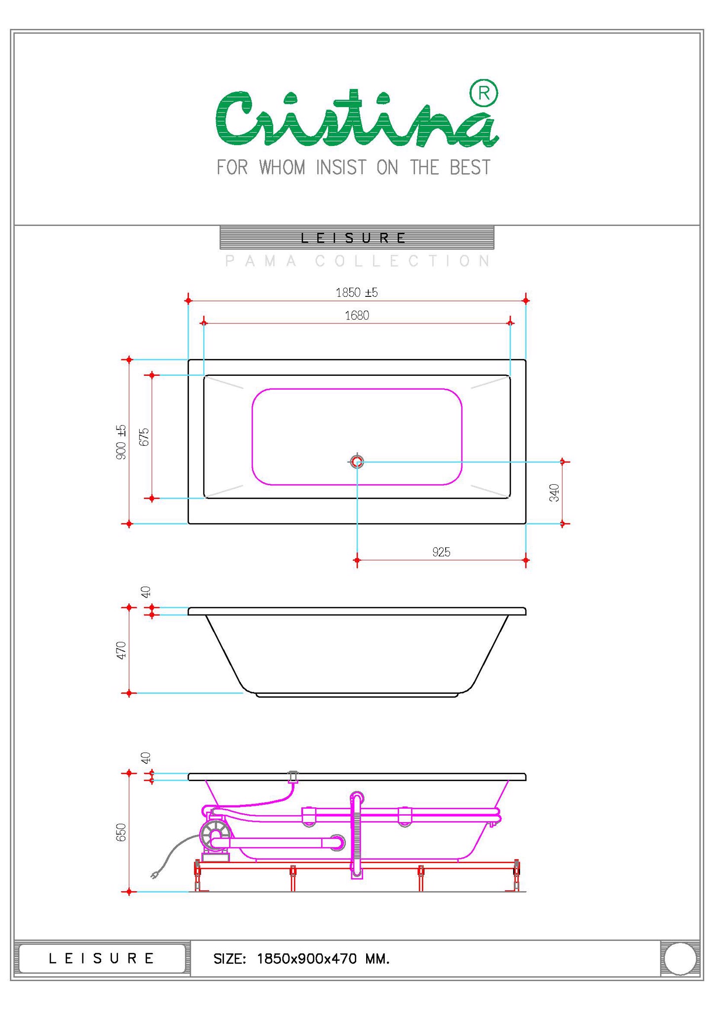 BỒN TẮM ÂM CRISTINA - LEISURE - CT-LE 185090 - Ảnh 3