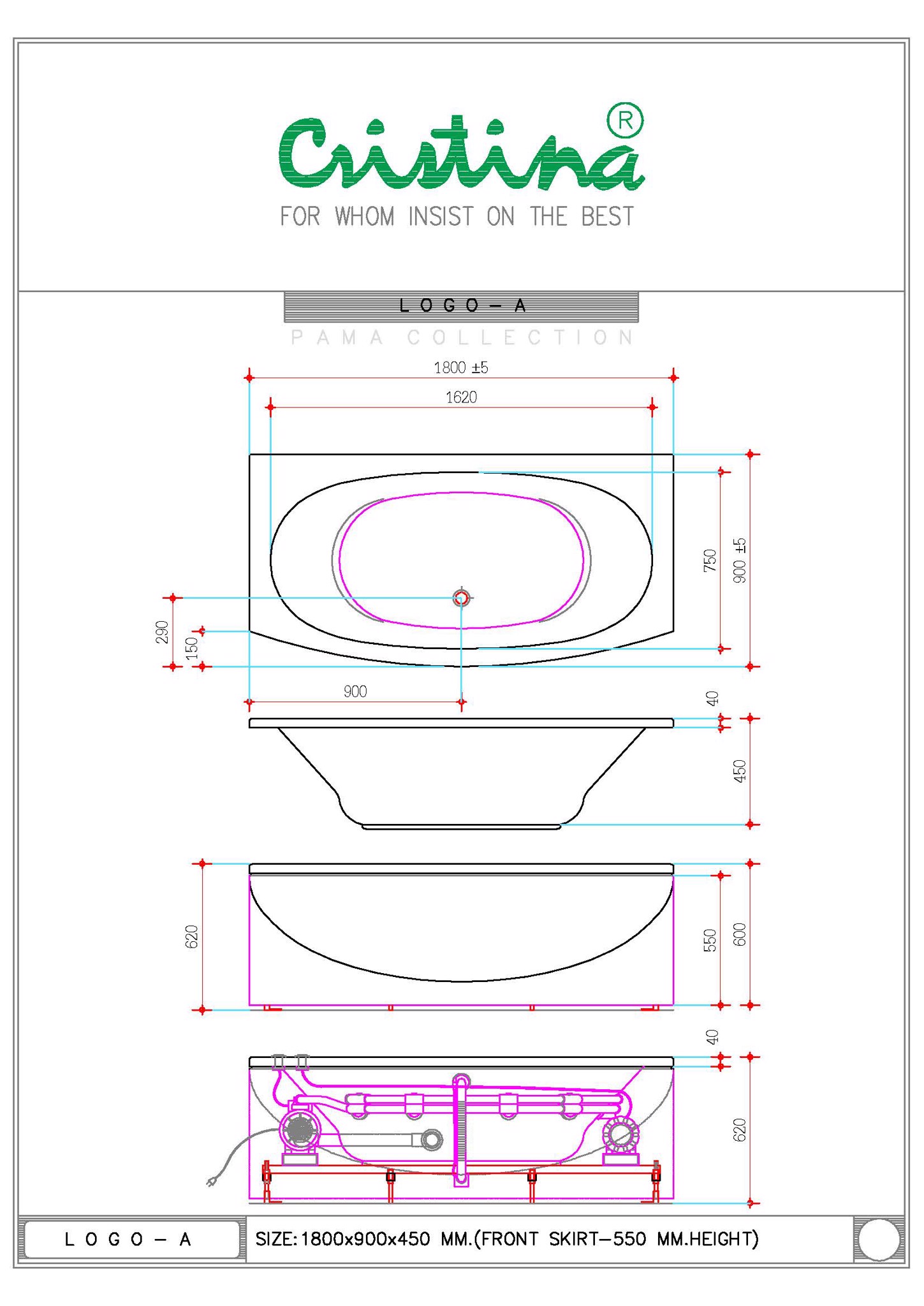 BỒN TẮM ÂM CRISTINA - LOGO - A CT-LO-A 180090 - Ảnh 7