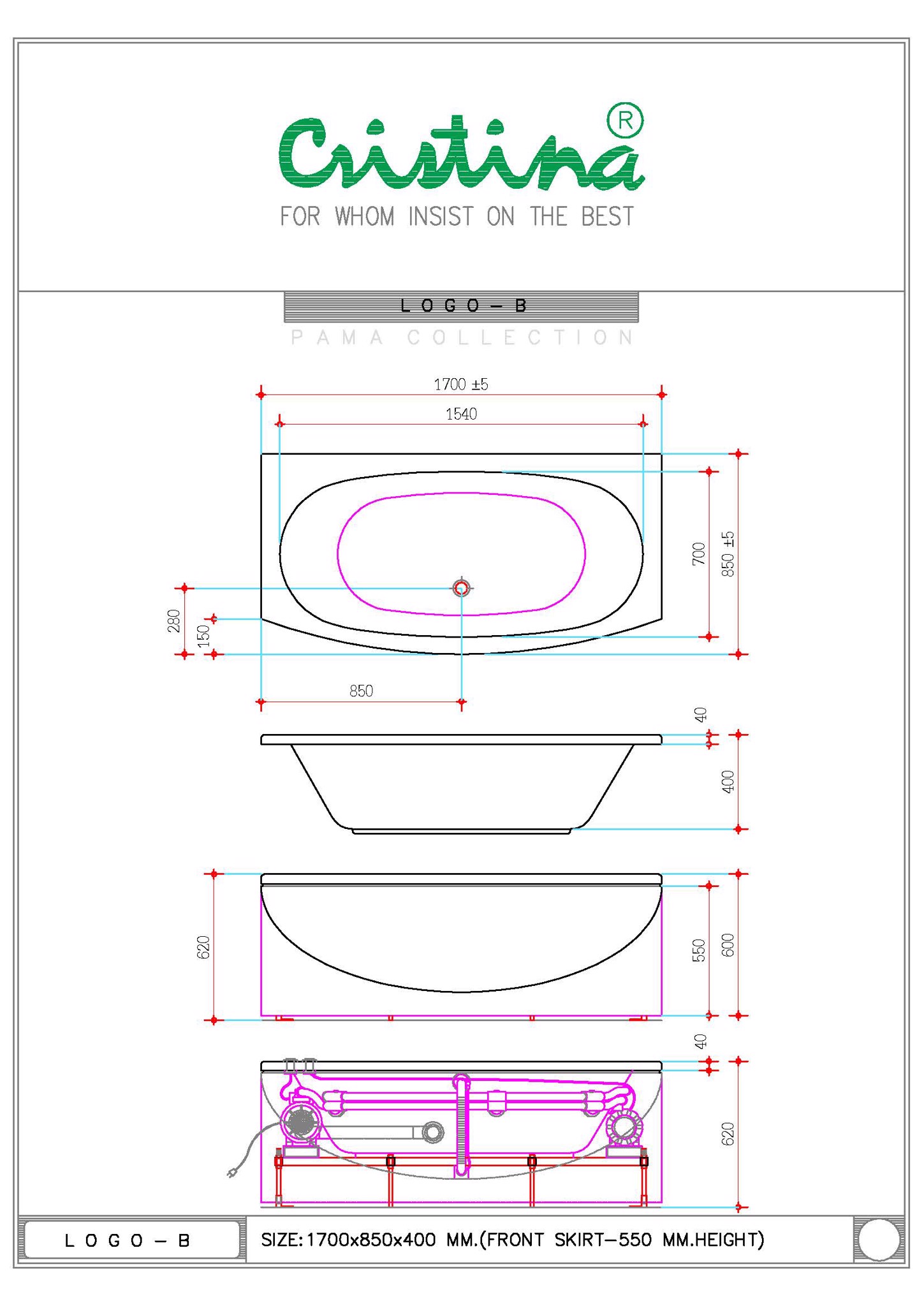 BỒN TẮM ÂM CRISTINA - LOGO B - CT-LO-B 170085 - Ảnh 7