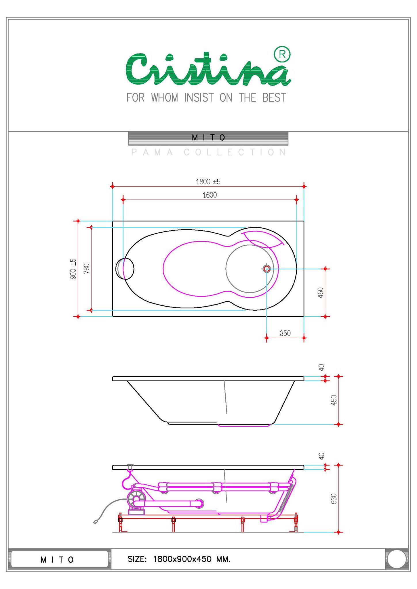 BỒN TẮM ÂM CRISTINA - MITO - CT-MI180090 - Ảnh 3