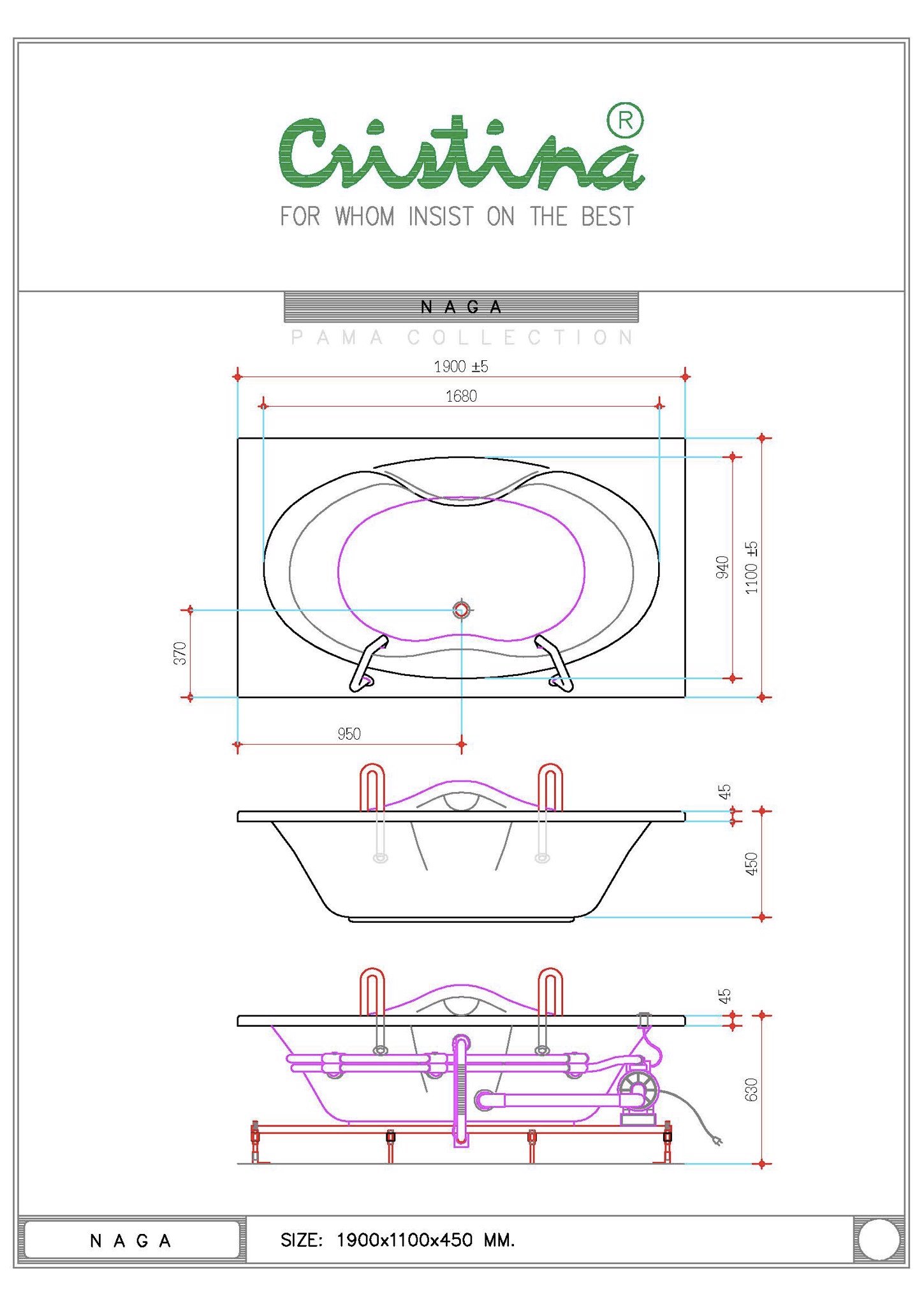 BỒN TẮM ÂM CRISTINA - NAGA CT-NA190110 - Ảnh 7