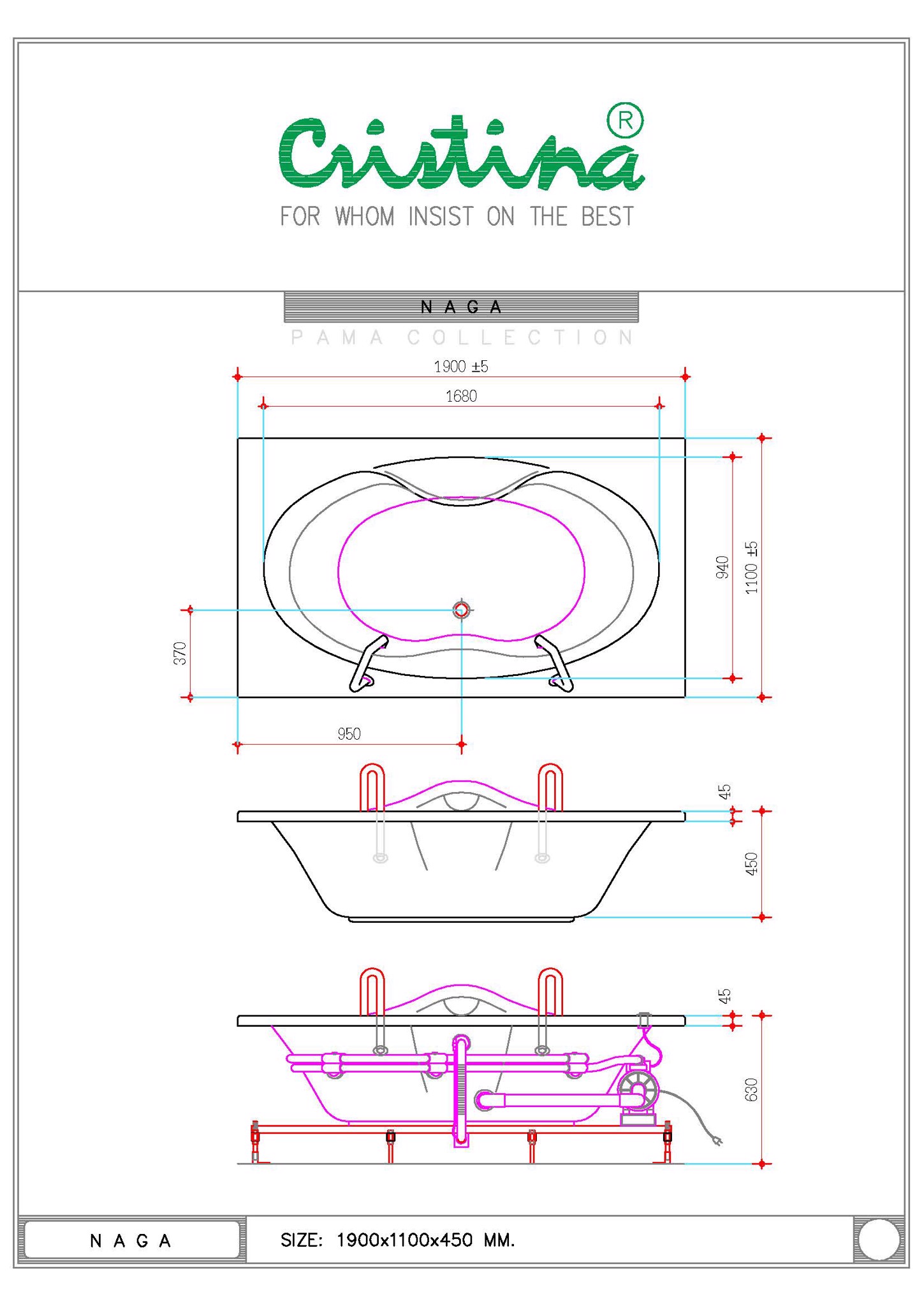 BỒN TẮM ÂM CRISTINA - NAGA CT-NA190110 - Ảnh 3