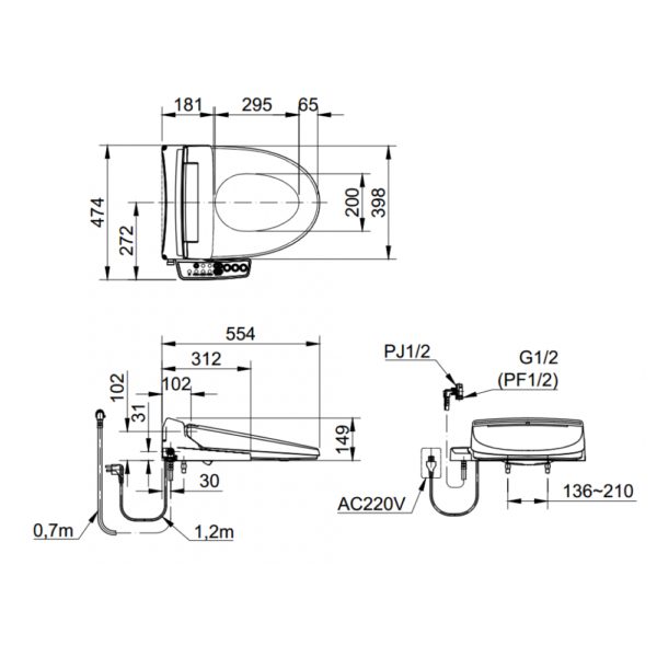 Bồn cầu 1 khối, kèm nắp rửa điện tử INAX - AC-4005+CW-KB22AVN - Ảnh 4