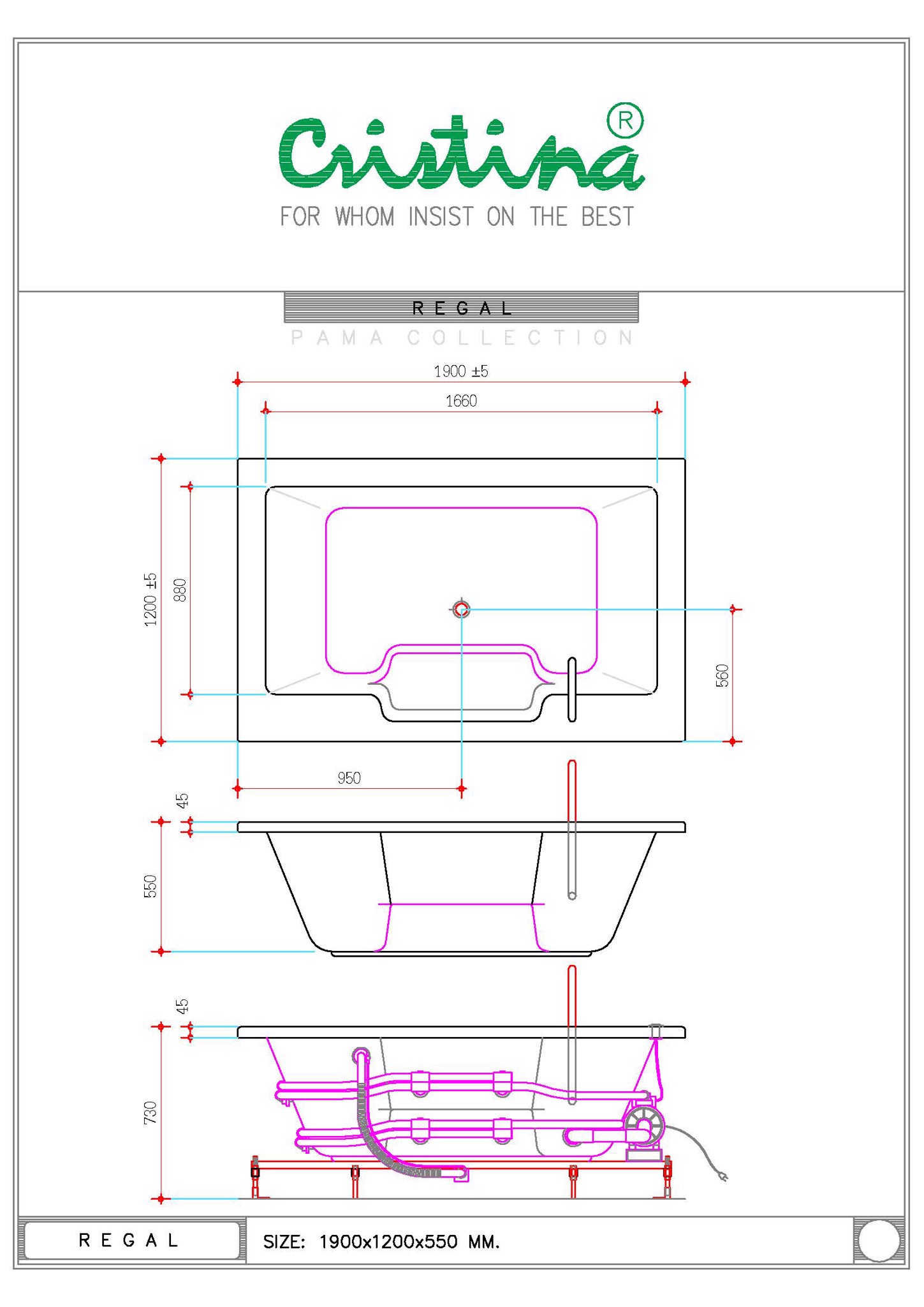 BỒN TẮM ÂM CRISTINA - REGAL - CT-RE190120 - Ảnh 2