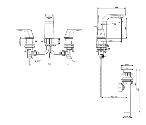 Vòi chậu 03 lỗ Signature WF-1703 - Ảnh 2