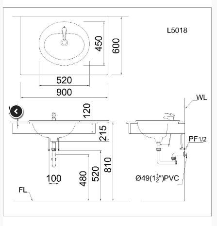 Lavabo Treo Tường - LF5302 - Ảnh 2