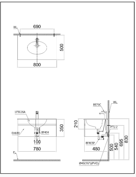 Lavabo + Tủ Treo - LF5026 + EH05026DDV - Ảnh 2