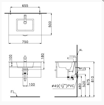 Lavabo + Tủ Treo - LF5032 + EH05032DDV - Ảnh 2
