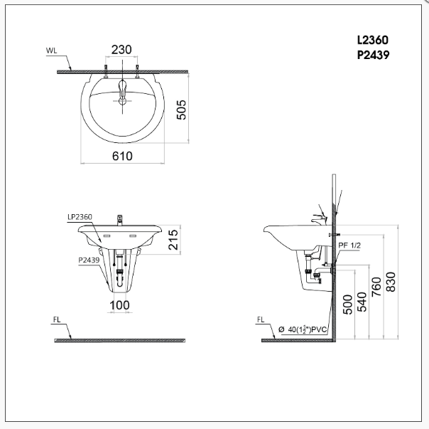 Lavabo treo L2360-P2439 - Ảnh 2