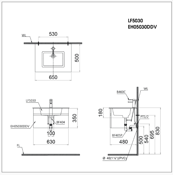Lavabo + Tủ Treo - LF5030 + EH05030DDV - Ảnh 2