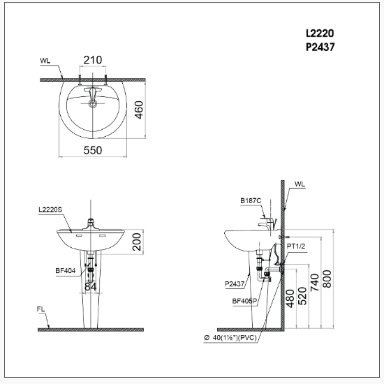 Lavabo Treo Tường - L2230 + P2432 - Ảnh 2