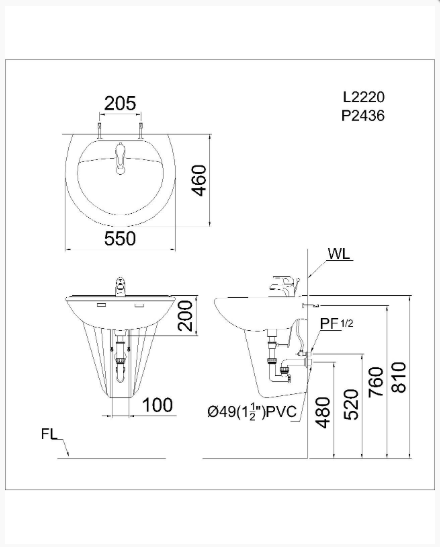 Lavabo Treo Tường - L2220 + P2436 - Ảnh 2