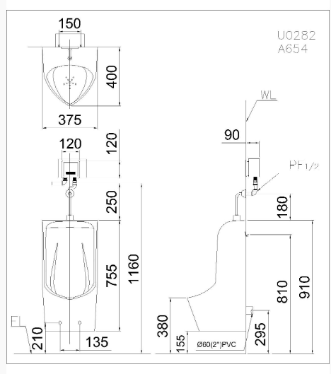 Bệ Tiểu Nam (Treo Tường) - U0282-A654 - Ảnh 2