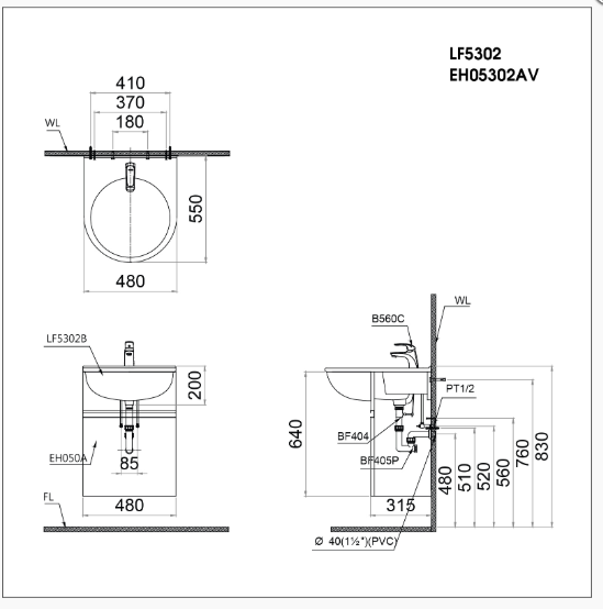 Lavabô + Tủ Treo - LF5302 + EH05302AV - Ảnh 2