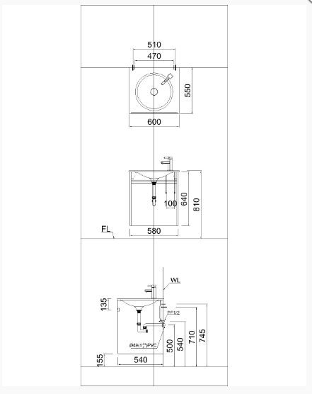 Lavabo + Tủ Treo - LF5038 + EH05038AV - Ảnh 2