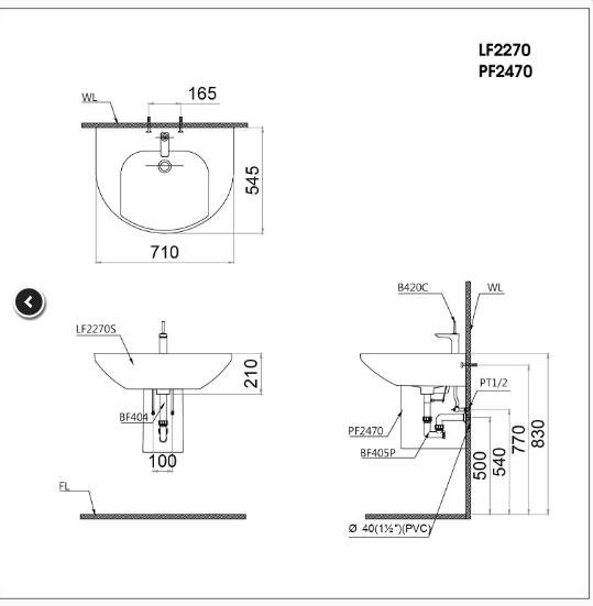 Lavabo Treo Tường - LF2270 + PF2470 - Ảnh 2