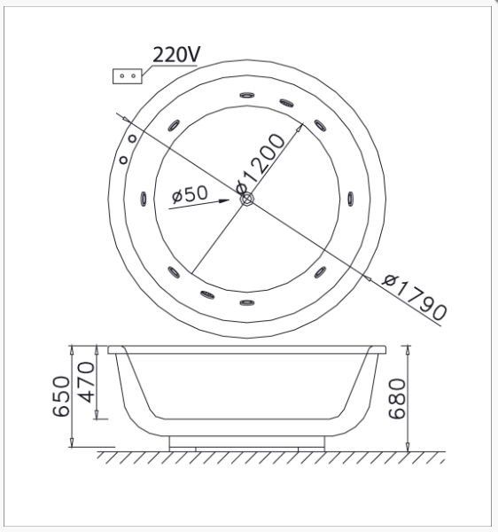 Bồn Tắm Tròn Massage Đơn Lập - MT6470 - Ảnh 2