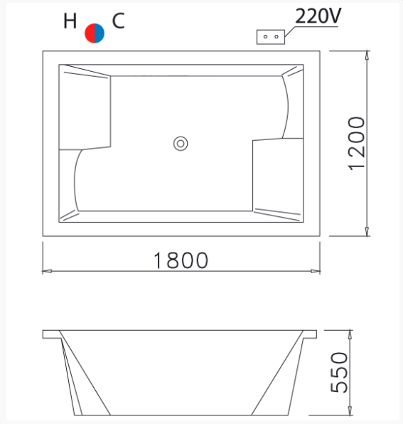Bồn Tắm Đôi Massage Đèn Không Chân - Không Yếm - MT7180C - Ảnh 2